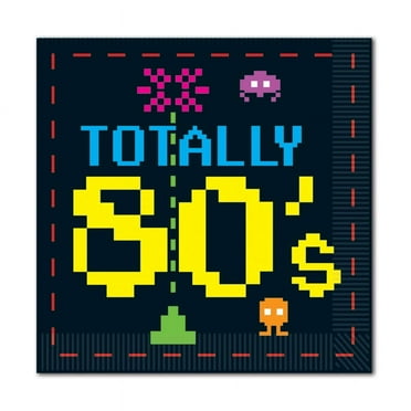 Club Pack of 192 Black and Yellow "TOTALLY 80's" Pixelated Disposable Luncheon Party Napkins 6.5"