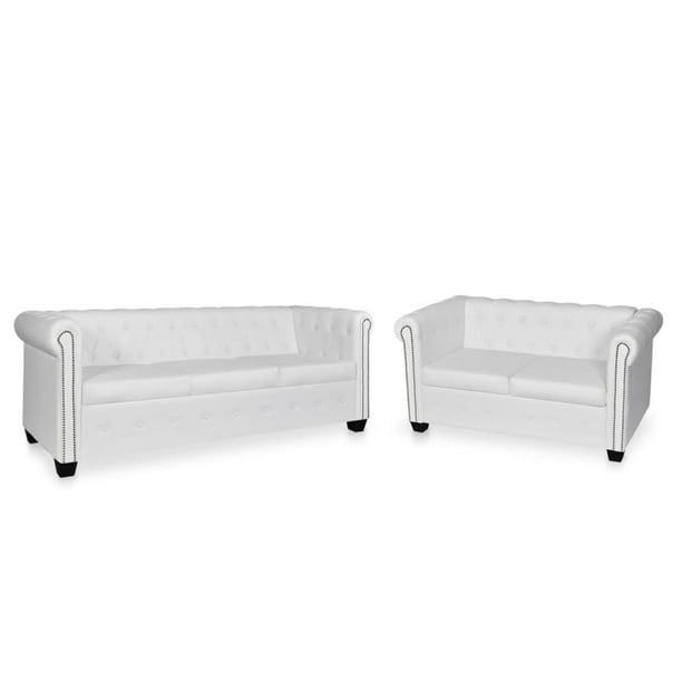 Chesterfield Sofa Set 2 Seater And 3, White Faux Leather 2 Seater Sofa