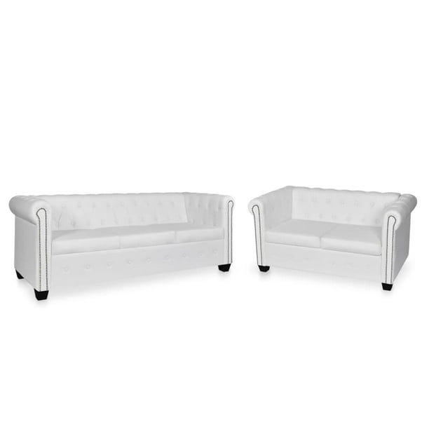 Chesterfield Sofa Set 2 Seater And 3 White Faux Leather Com Chesterfield Sofa Set 2 Seater And 3, White Faux Leather 2 Seater Sofa
