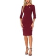 thumbnail image 1 of Vestido Vintage para Mujer INSPIRE CHIC de Manga 3/4, Vestidos Sheath para el Trabajo, Talla L, Rojo Oscuro, 1 of 6