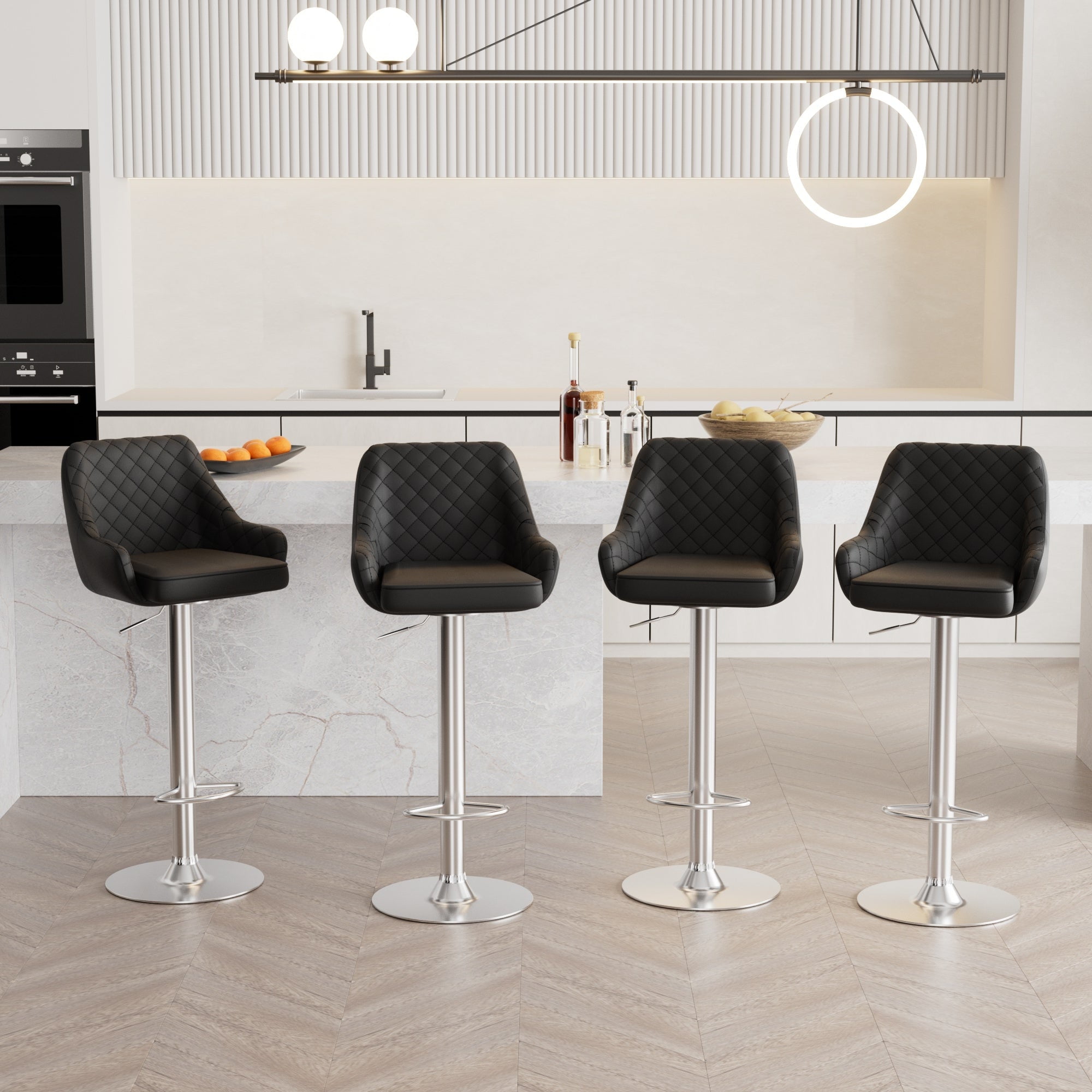 VECLO Bar Stools Adjustable Swivel with Back and Armrest, Black (Set of 4)