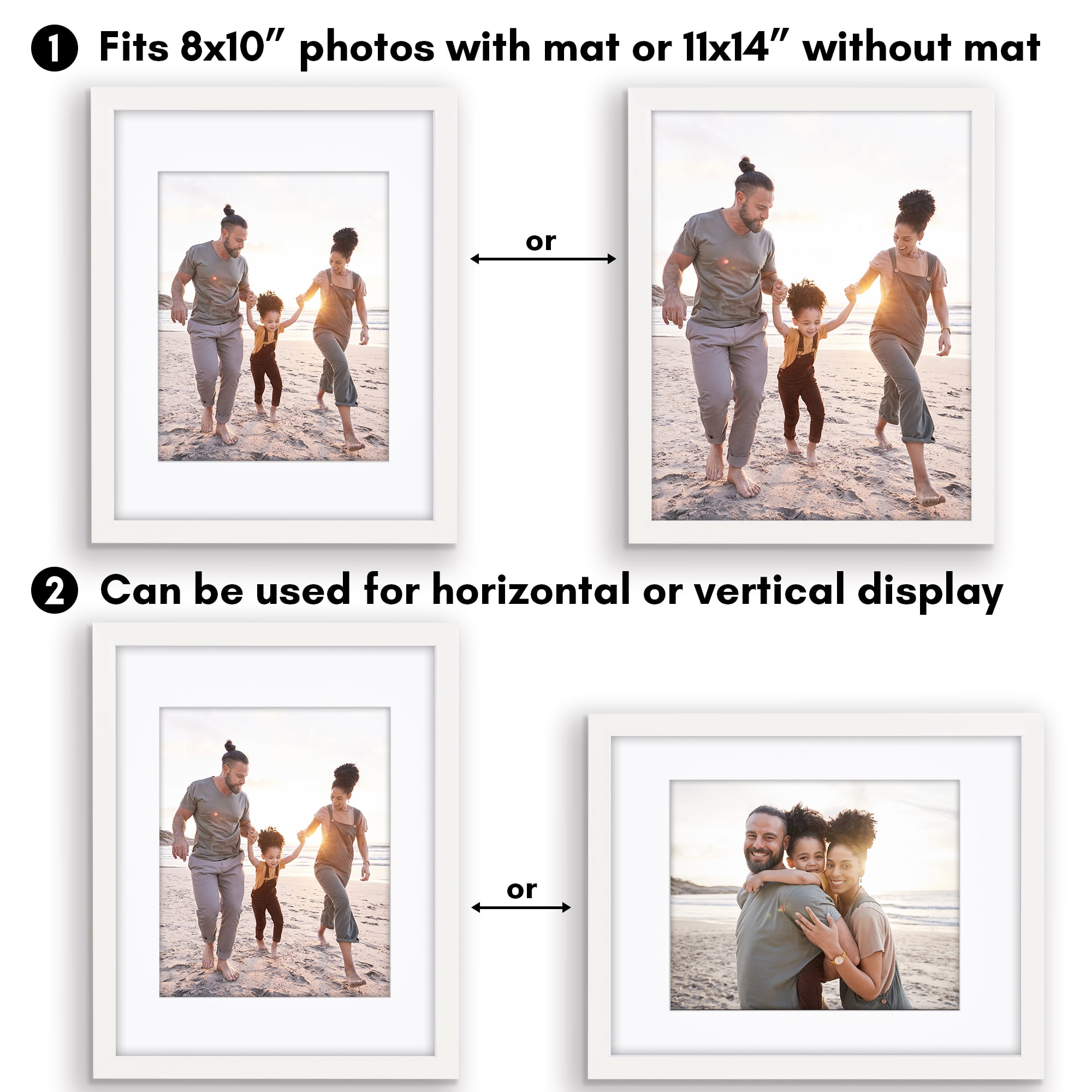 Americanflat 11x14 Picture Frame with Shatter-Resistant Glass with 8x10 Mat Display Photo Soho Deep - White