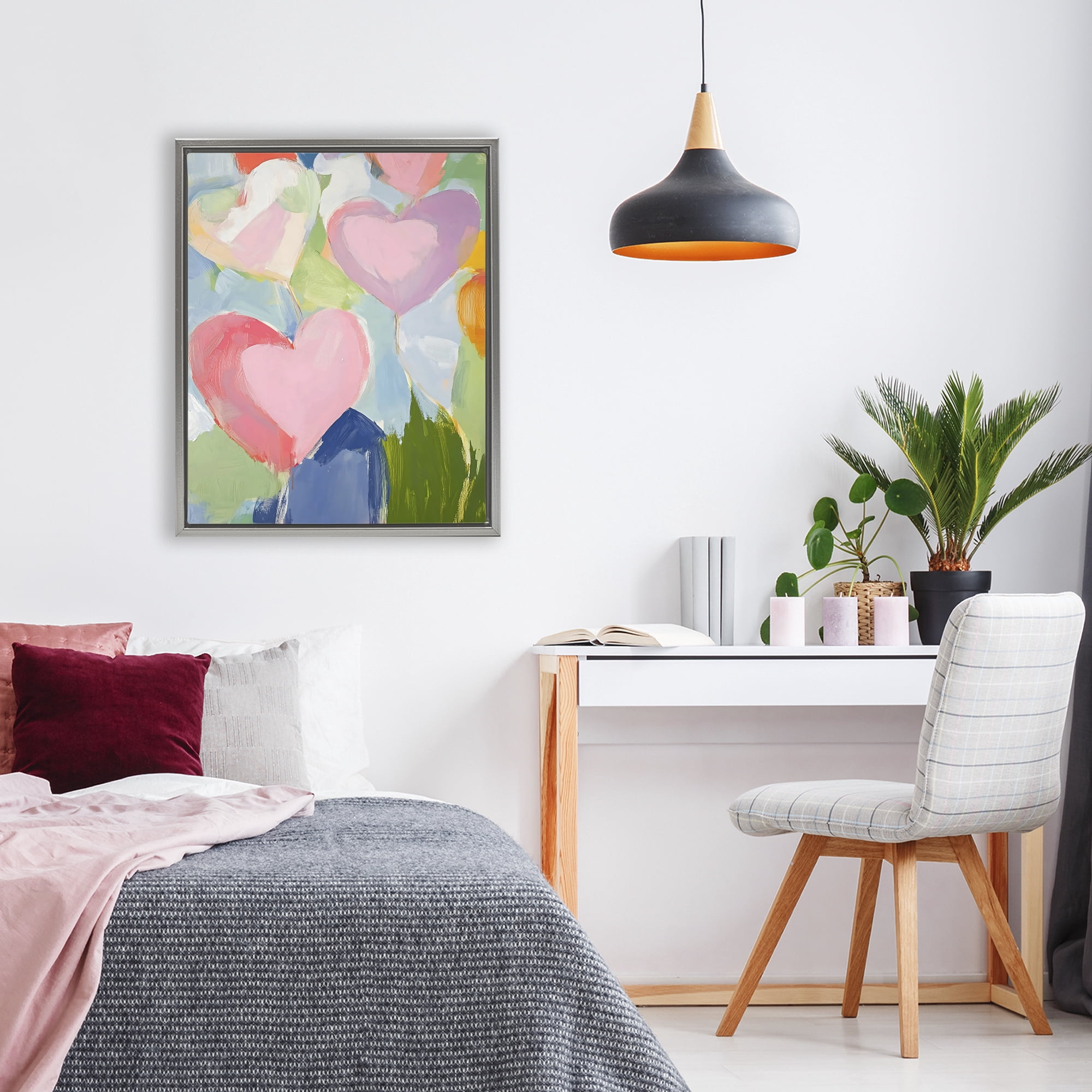 Stupell Industries Pink Hearts Abstraction Gray Framed Floater Canvas Wall Art, design by The Prints Vibe