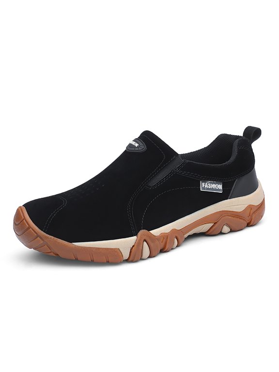 Hiking Shoes for Men Laceless Suede Breathable Slip Resistant Boots Lightweight Sneakers for Outdoor Walking Trekking Trail