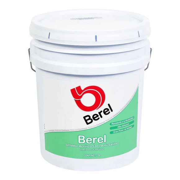 Sellador Acrílico Berel 530 Anti-Salitre para Interiores y Exteriores 19 Litros Cubeta