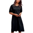 thumbnail image 2 of Kmdttou Women's Short Sleeve Loose Plain Dresses Fashion Women Summer High Waist Casual Solid Round-Neck Short Sleeve Mini Dress, 2 of 6