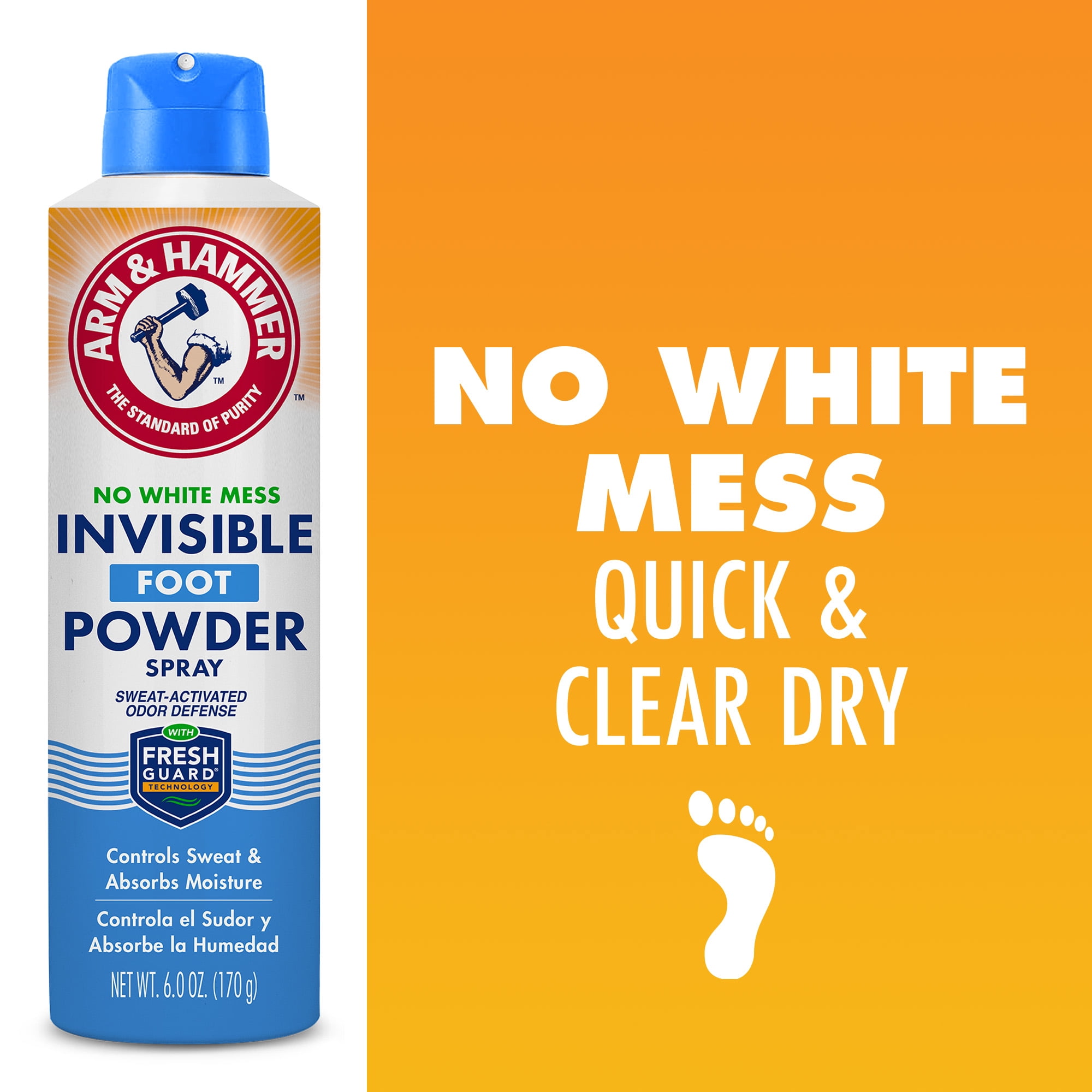 Arm Hammer Invisible Foot Powder Spray for Odor Control, 6 oz