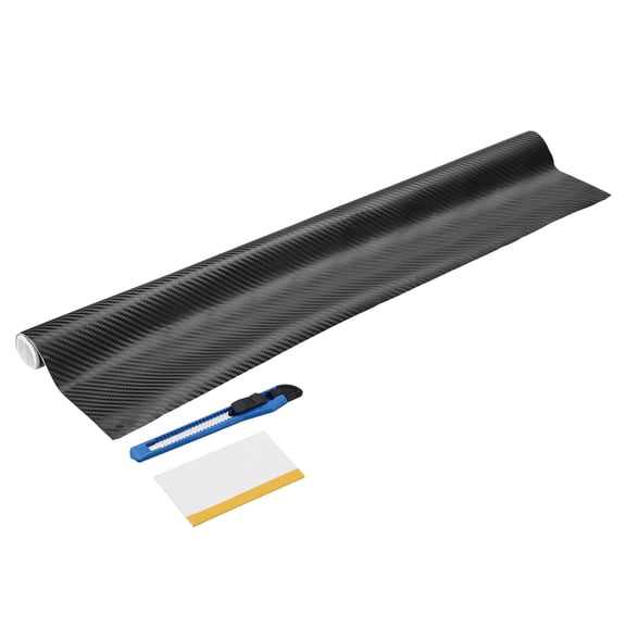 1 Set 3D Carbon Fiber Vinyl Wrap 23.62" x 5ft Self-Adhesive Car Sticker Waterproof Wrap Roll for DIY Decor Automotive Exterior Interior Protection with Scraper Tool, Black