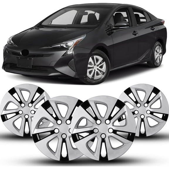 4-Packs 15" Wheel Rim Cover Hubcaps OEM Style for 2016-2022 Toyota Prius/Prime & 2020-2024 Corolla Hybrid Replacement Snap On Hub Cap(Silver & Black Lacquer)