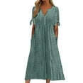 thumbnail image 3 of Womens V Neck Short Sleeve Dress Hollow Out Detail Casual Style Solid Color, 3 of 8