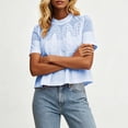 thumbnail image 3 of Guluxicc Women's Lace Shirts Loose Short Sleeve Mock Neck Basic Tops for Summer Casual Outfits, 3 of 6