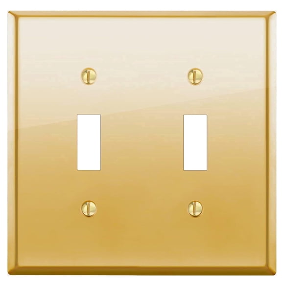Rio Salto BRASS Signature Collection Midsize Polished Gold Double Toggle Light Switch Cover Metal Wall Plate Wallplate Decorative Gold 2 Gang Wall Switch Plate 2-Gang Toggle 1-Pack