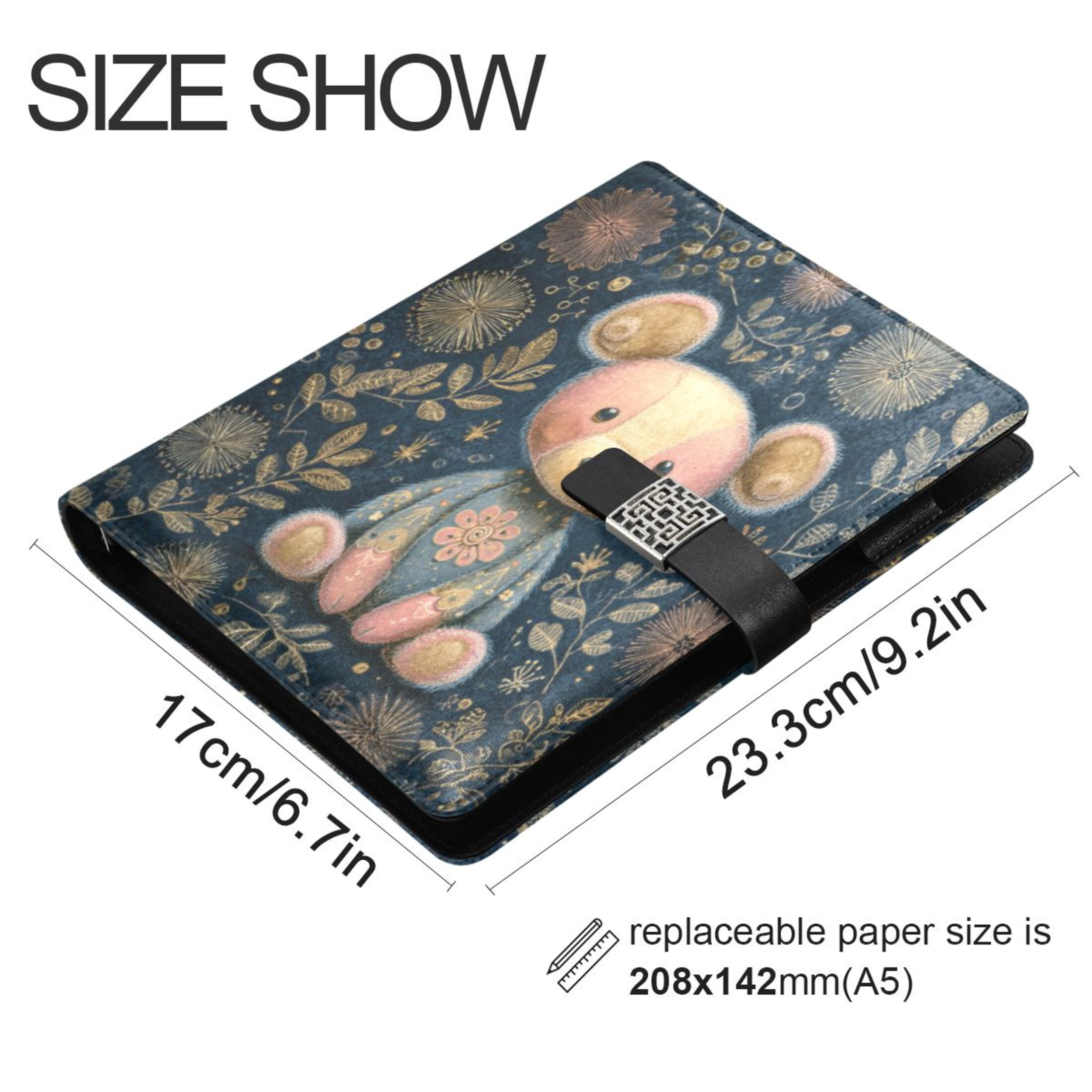 Leather Planner Leather Notebook Notebook Journal Binder Design Pen Pocket Design Convenient for Storage Teddy Bear Pastel Style