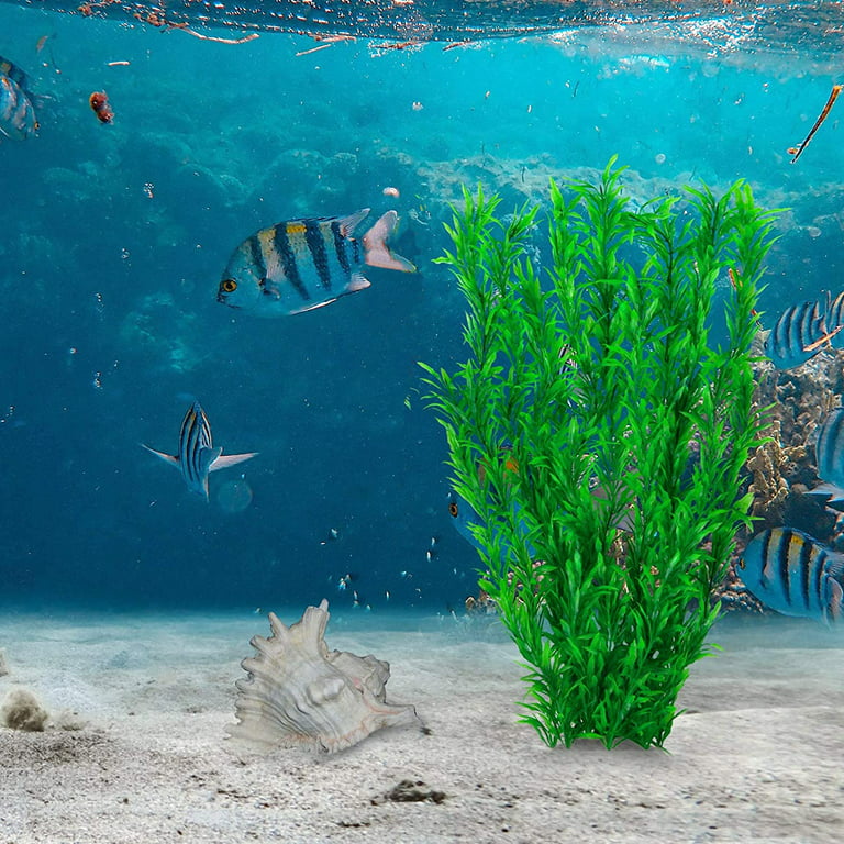 Minicloss 1/2/4pcs Large Aquarium Plants Artificial Plastic Fish Tank  Plants Decoration Ornament for All Fish 21 inch Tall(Green) 