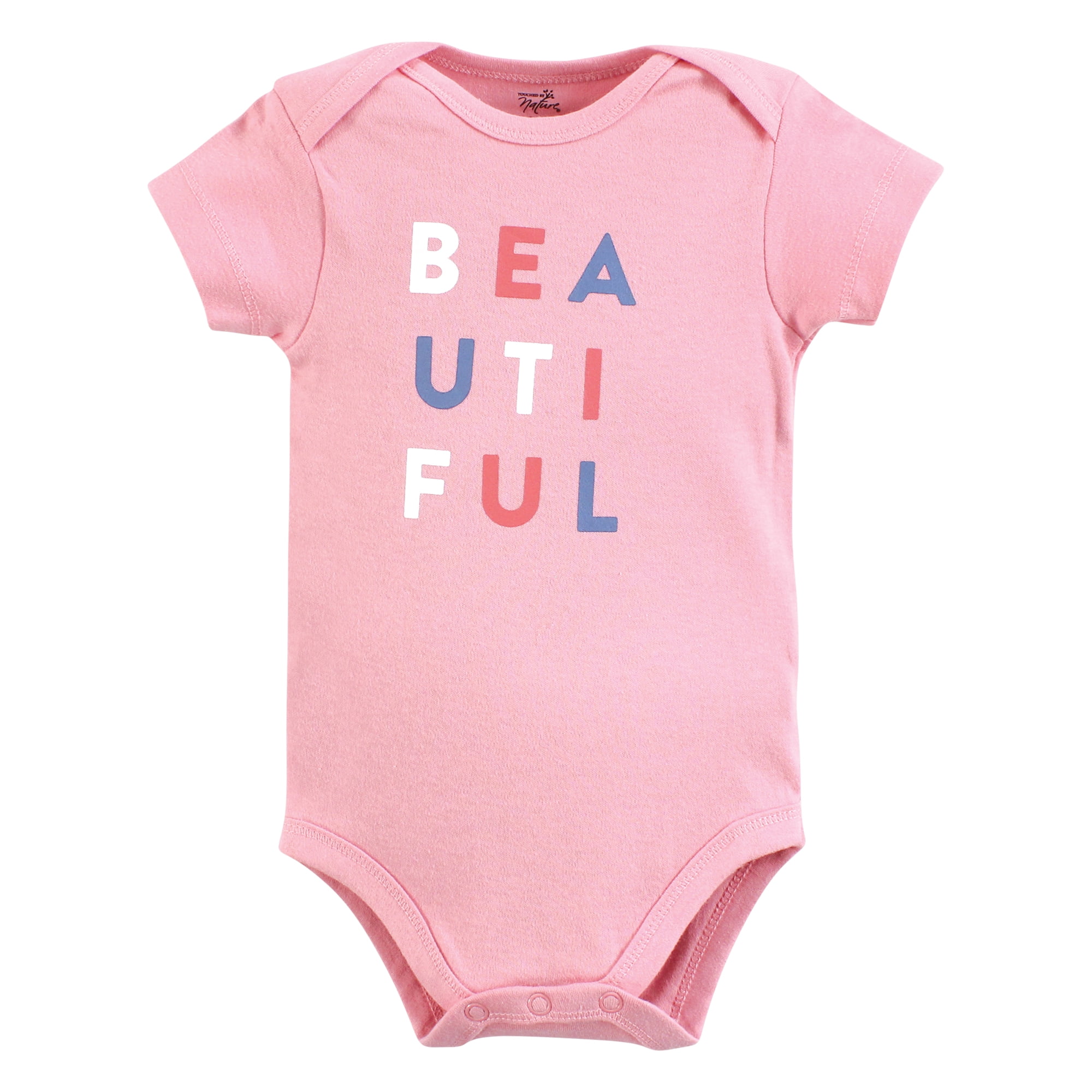 Touched by Nature Unisex Baby Organic Cotton Bodysuits, Bubblegum Floral, 12-18 Months