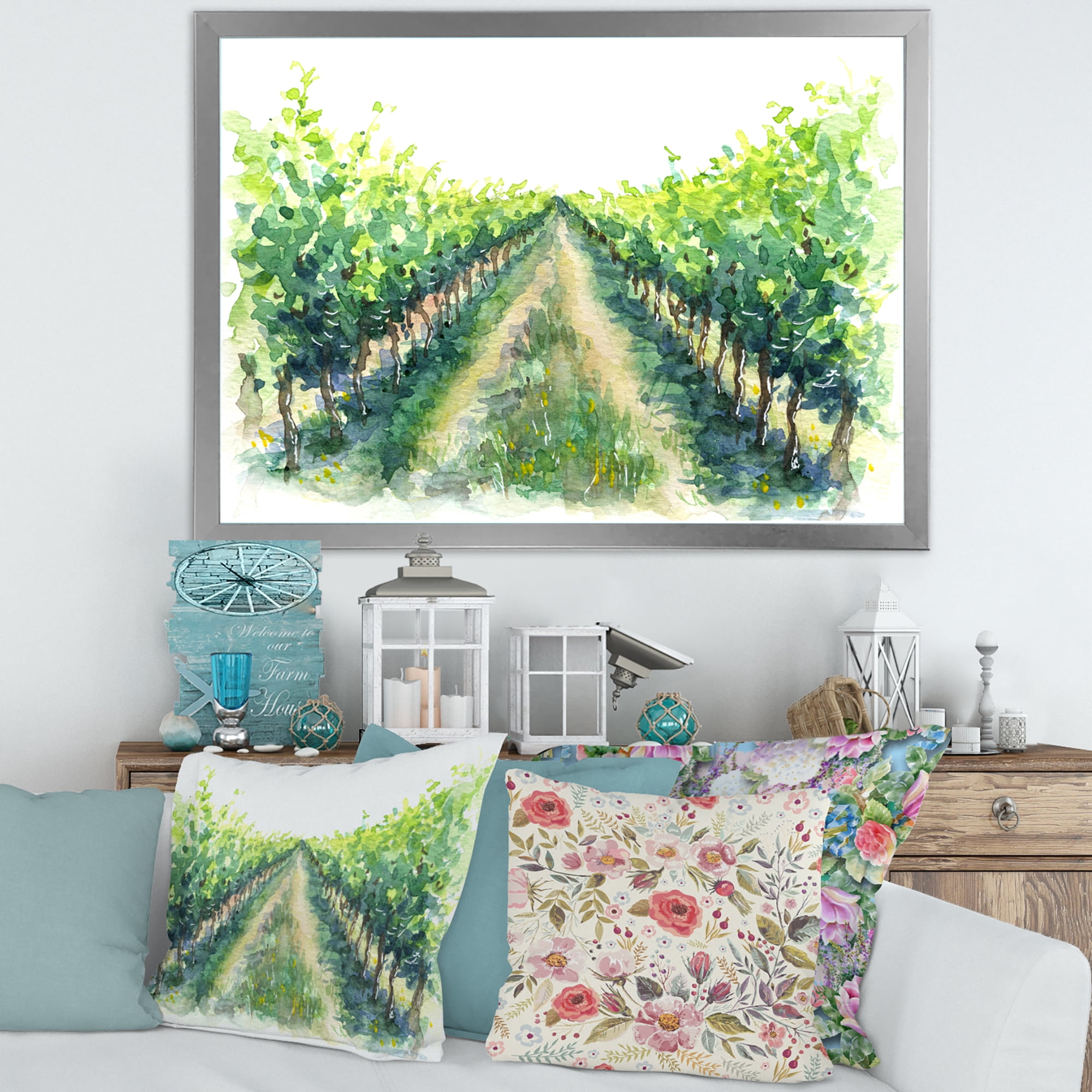 Designart 'Rural Scene Vineyard Path' Traditional Framed Art Print