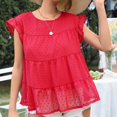 thumbnail image 4 of SDNall Chiffon Tops for Women Fashion Summer Causal Solid Color Loose Short Sleeved Splicing Tops Summer Blouses for Women 2024 (Red, Sizes S-XL), 4 of 9