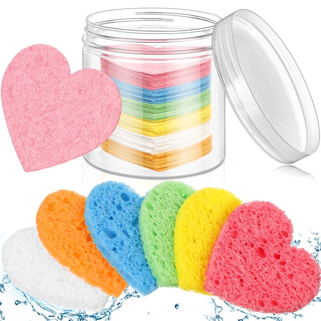 Esponjas faciales Nuenen, 60 unidades, con recipiente en forma de corazón
