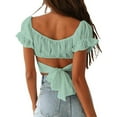 thumbnail image 3 of Outfmvch crop tops for women Ruffle Short Sleeve Tie Up Back Crop Off Shoulder womens tops crop tops Mint Green, 3 of 8