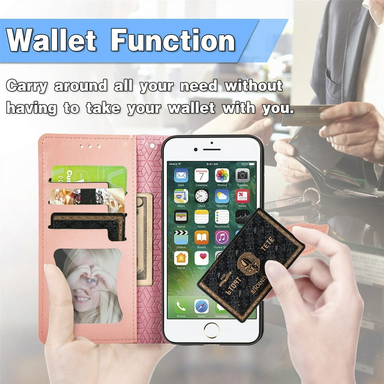Allytech Case for iPhone 6 Plus iPhone 6S Plus Premium PU Leather Embossed Floral Magnetic Snap Wallet TPU Back Cover with Card Slots Wristlet Purse