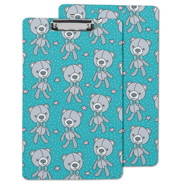 Inkdotpot Decorative Clipboard Letter Size Clipboard with Low Profile Clip,Retractable Key Hole for Hanging Paperboard for Office School w/ Free Marker & Eraser,Teddy-9x15 Inch