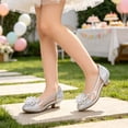 thumbnail image 2 of VeFlora Girls Dress Shoes, Glitter Princess Shoe, Flower Mary Jane Low Heels, Party Wedding Prom Footwear for Toddler Kids(Silver3/5-5.5 Years Little Child), 2 of 8