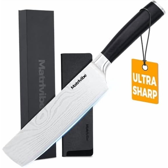 Nakiri Knife - 7” Razor Sharp Vegetable Cleaver, High Carbon Steel Kitchen Knife,Multipurpose Japanese Chef Knife for Meat Chopping with Premium Pakkawood Handle, Gift box and Sheath