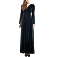 thumbnail image 1 of Flmtop Robe Maxi Vintage pour Femmes Automne Manches Longues Col en V Plissé Velours Banquet Fête, 1 of 10