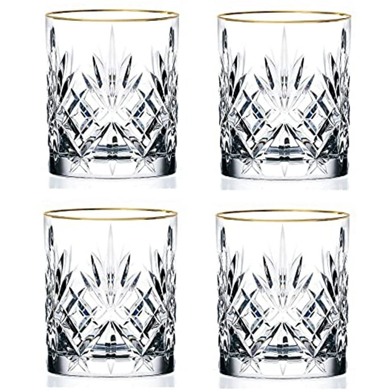 Le'raze Posh Crystal Whiskey Glasses [Set of 4] Old Fashioned Glasses with  Gold Band for Scotch, Bourbon And Cocktail Drinks