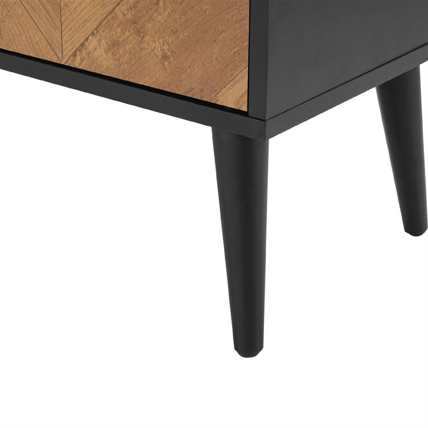 Demi Bonn Accent Cabinet with Adjustable Shelf, Kitchen Storage Cabinet with Herringbone Design, Sideboard for Living Room, Kitchen, Entryway, Black