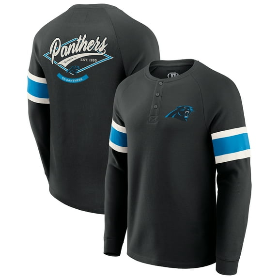 Men's Darius Rucker Collection by Fanatics Black Carolina Panthers Waffle-Knit Raglan Long Sleeve Henley T-Shirt