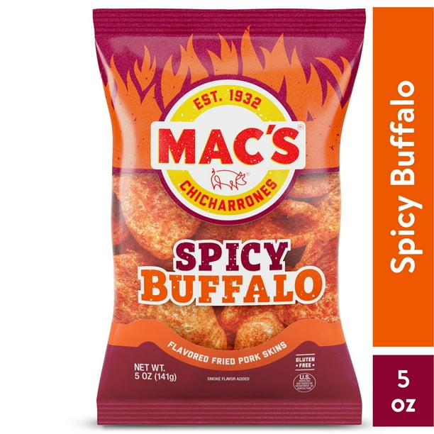 Mac's Spicy Buffalo Fried Pork Skins, 5 oz Bag