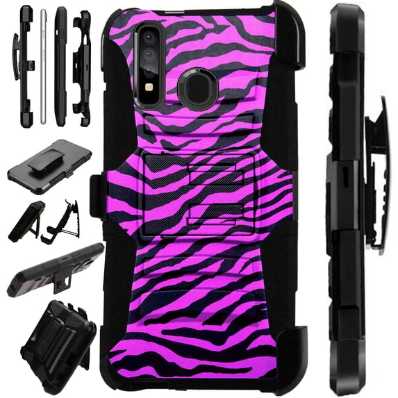 Compatible with Motorola Moto G Stylus (2020) | Moto G Power (2020) | Moto G Pro LuxGuard Holster Hybrid Phone Case Cover (Hot Pink Zebra Skin)