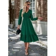 thumbnail image 5 of Women's Long Sleeve V Neck  Maxi Dress Smocked Boho Chiffon Flowy Long Dress  Pleated A-Line Swing Dress, 5 of 10