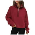 thumbnail image 1 of HNMKIU Vêtements pour Femmes Mode Décontractée Demi-Fermeture Éclair Court Col Montant Plus Chandail à Capuchon Uni, 1 of 3