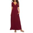 thumbnail image 2 of Lilgiuy Women Summer Loose V-Neck Casual Short Sleeve Solid Long Dress, 2 of 4