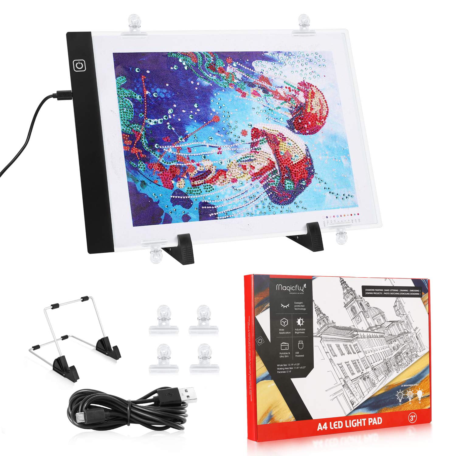 LAMPTOP Dimmable Light Box Diamond Painting Kit Including A4 LED Light Pad Board 30pcs Diamond Painting Tools and 28-Slot Box for Rhinestone Embroidery,Crystal Cross Stitch,Drawing,Sketching,Tracing