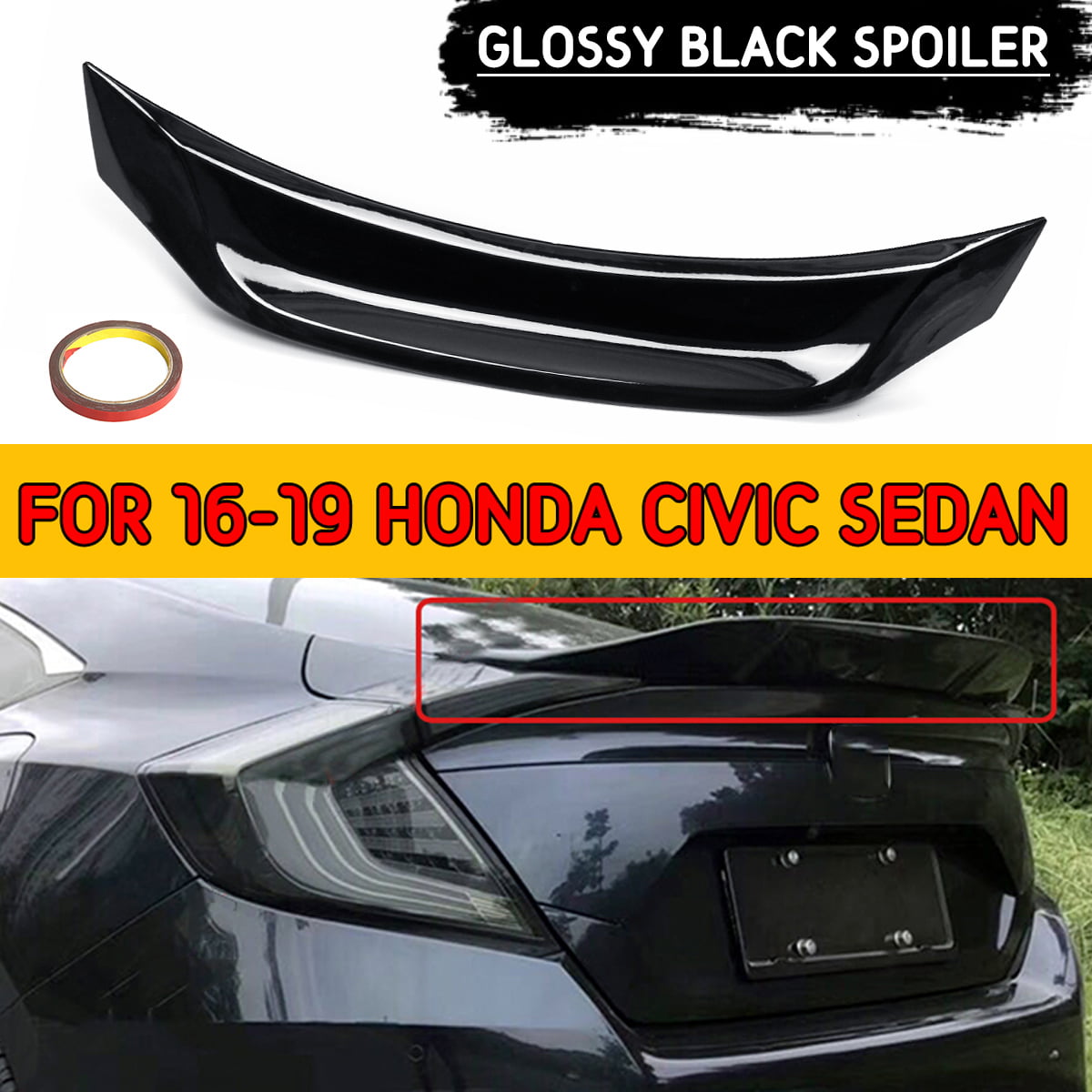 16-19 2DR Civic 10th Coupe For Honda V Style Rear Roof Spoiler ABS Painted 