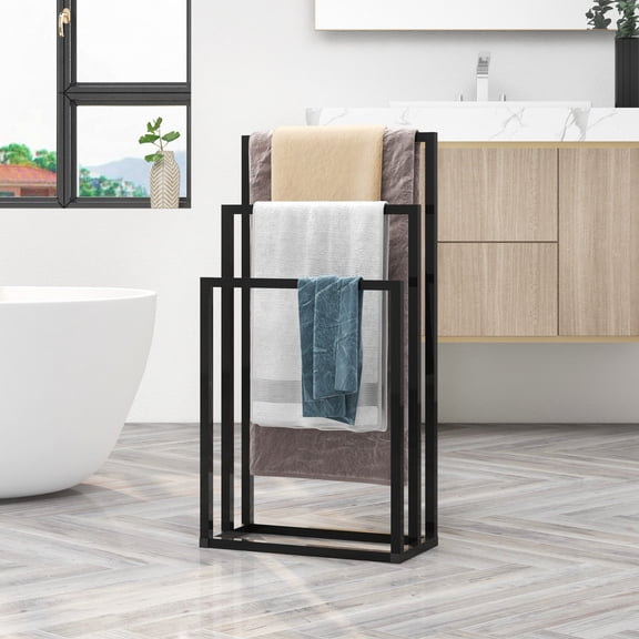 3 Tiers Towel Racks for Bathroom, Metal Towel Rack Standing, Freestanding Towel Holder for Bath Storage Next to Tub or Shower