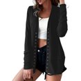 thumbnail image 1 of Women Snap Button Blouse Front Open V-neck Cardigan 2 3 Casual Solid Color Clothes Tops, Black, L, 1 of 5
