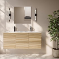 Cascade 48" Wall-Mounted Bathroom Vanity in Natural Oak with Double Basin Sink Top