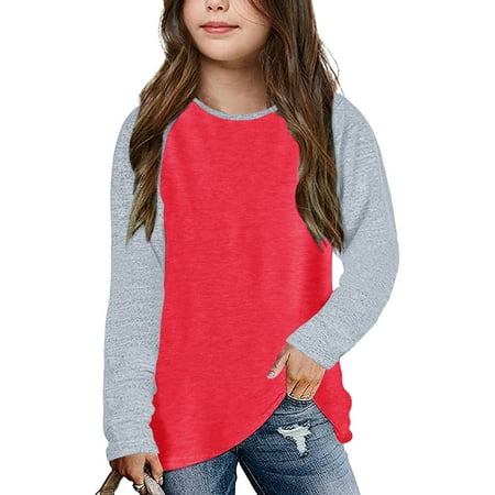 

koaiezne Little Girls Casual Long Sleeve Raglan Sleeve T Shirts Crewneck Tunic Tops Kids Teen Color Block Tee Blouses Autumn Clothes Big Girl Fall Tops Girls Size 6x