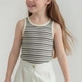 thumbnail image 3 of Girls Cropped Tanks - Crew Neck Crop Tank Tops for Girls Casual Striped Print Lightweight Sleeveless Crop Tops Black 5-6 Years, 3 of 6