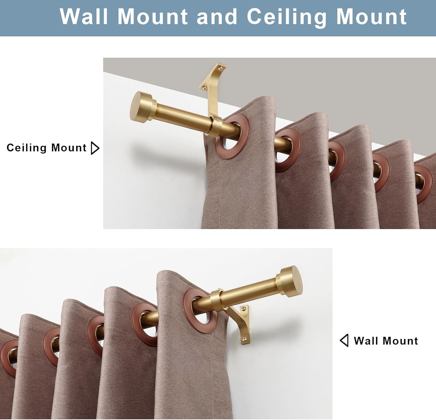 2 Pack Heavy Duty 1 Inch Diameter Single Curtain Rods 36-72” Adjustable Window Curtain Rod with Aluminum Alloy Cylindrical Cap Finials, Wall Mount and Ceiling Mount, Matte White