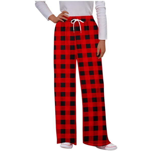 ShomPort Women's Lounge Pants Loose Wide Leg Casual Plaid Pants Comfy Elastic Waist Drawstring Pajama Pants