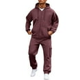 thumbnail image 3 of Hearthz Sweatsuits Men 2 Piece Outfit Zip Up Fleece Hoodies and Cargo Sweatpants Set Winter Sweatsuit Outfits, 3 of 10