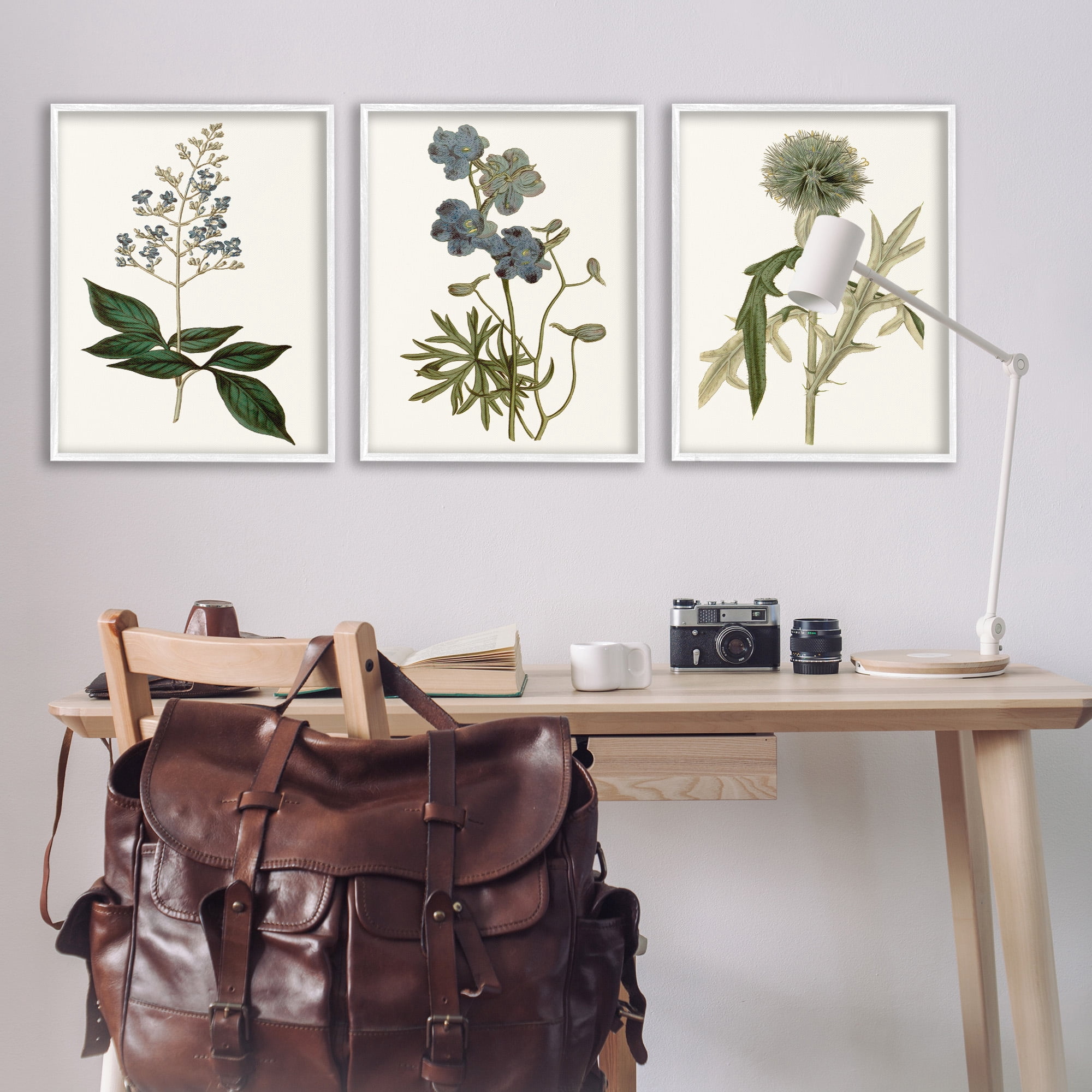Stupell Industries Vintage Botanical Flowers on Beige Botanical & Floral Painting White Framed Art Print Wall Art, 24 x 30, Set of 3