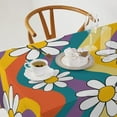 thumbnail image 2 of Groovy Flowers Tablecloth, 60s 70s Retro Floral Cute Hippie White Chrysanthemum Flower Print Table Cloth Cover for Party Picnic Tabletop Dining Room Indoor and Outdoor Dining 60x120inch, 2 of 6