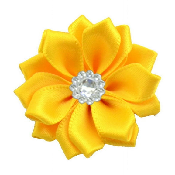 XmhyTop-A 10PCS Satin Ribbon Flowers for Crafts Fabric Flowers Daisy Flowers with Rhinestones Satin Ribbon for Ornament Appliques DIY Wedding,Yellow