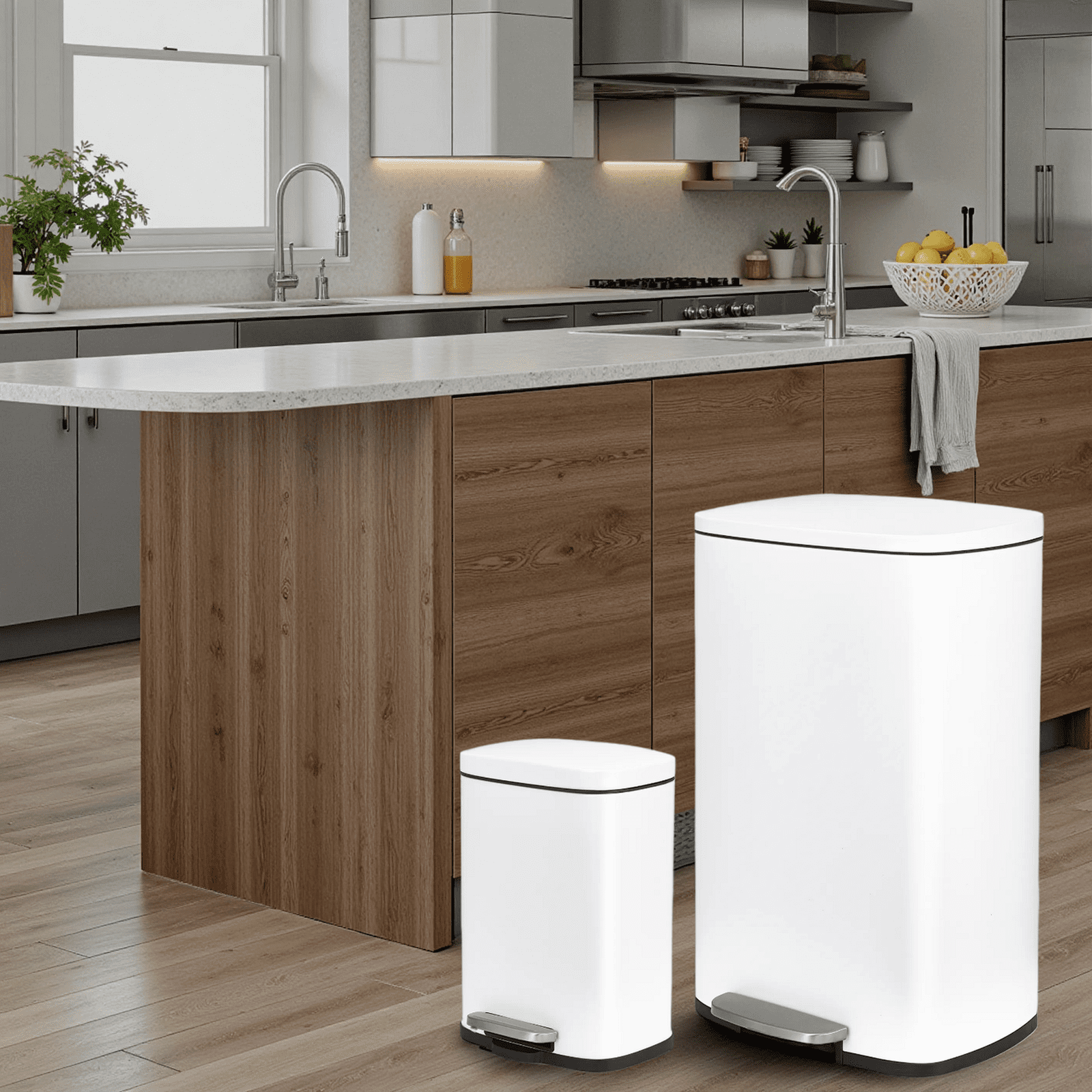 TLSUNNY 13.2+1.3 Gal Trash Can Set, Stainless Steel Step Garbage Bin Combo with Removable Inner Buckets, Lid Dustbin, for Kitchen, Home